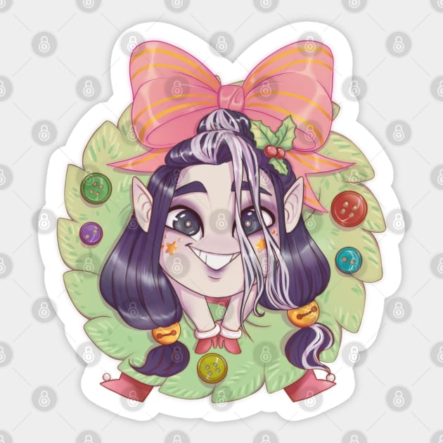 Friendly Laudna Christmas wreath Sticker by Itsacuteart